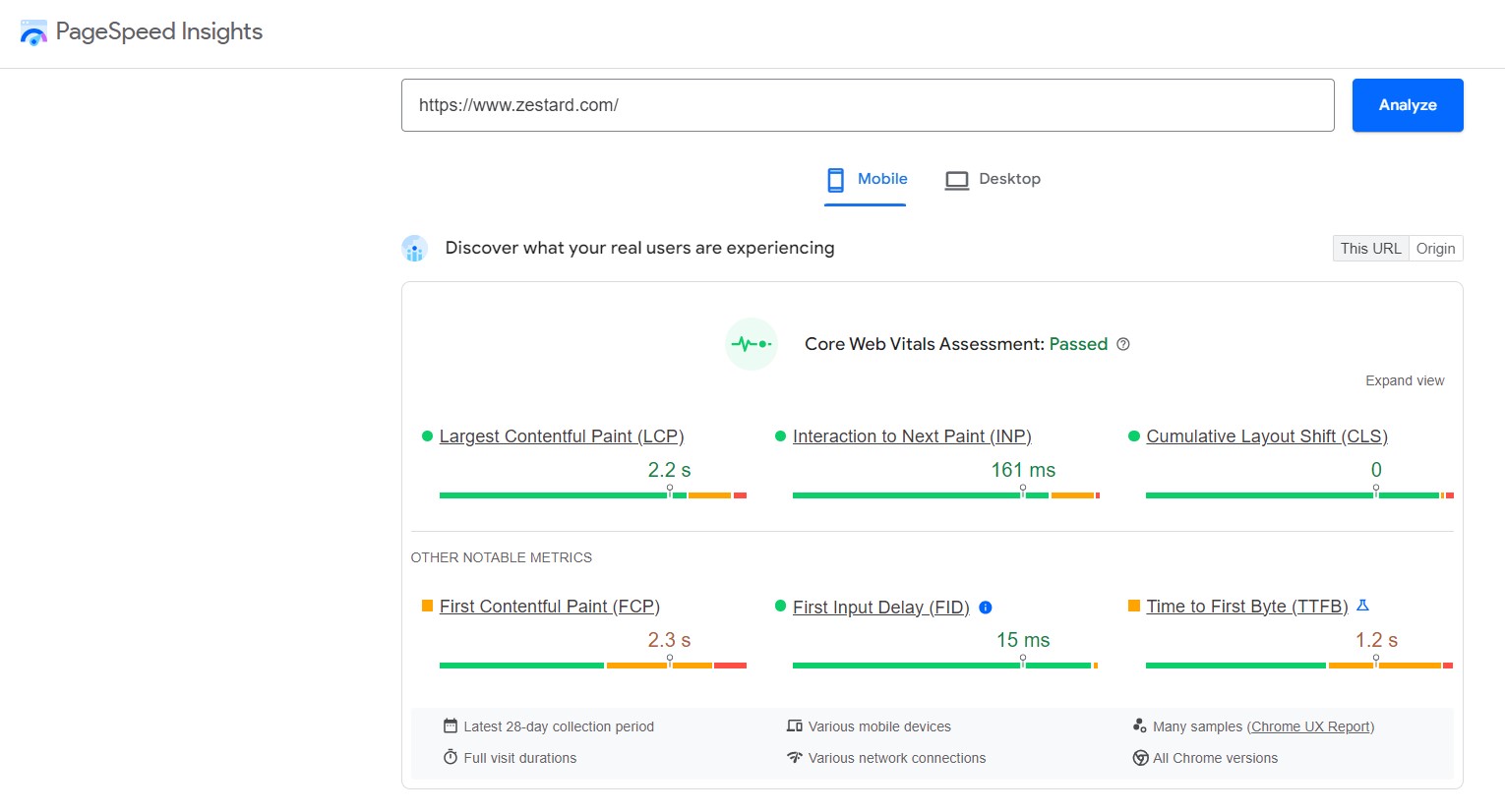 Core web vitals assessment